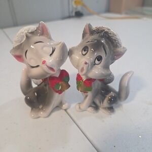 Lefton Christmas Caroling Lovers Cats 1950s Japan Vintage Rare Feline Figurines